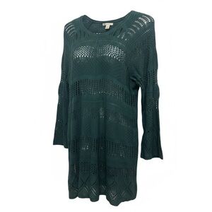 Green Crochet Knit Sweater Cover-Up Boho Tunic